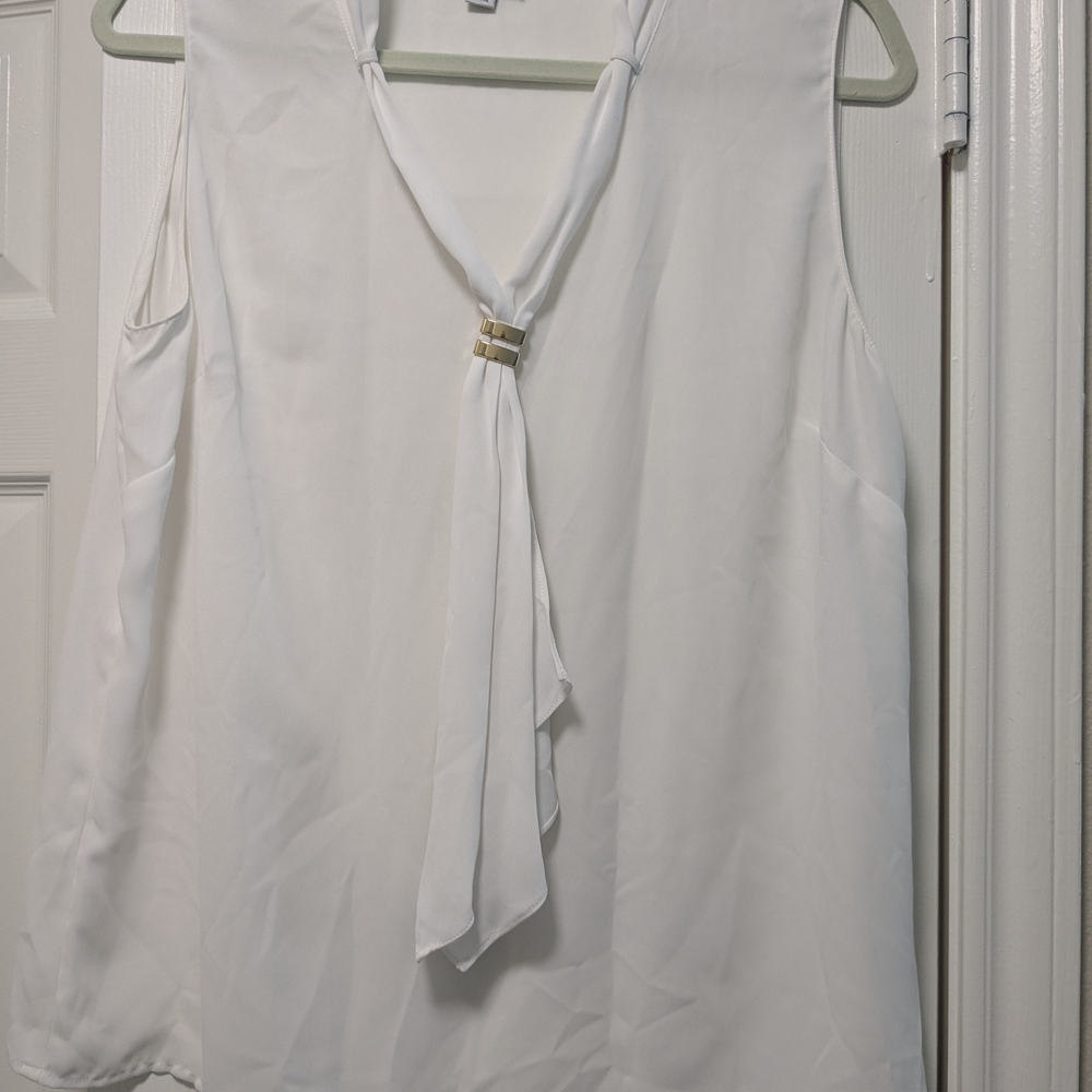 Tahari White Sleeveless Blouse with Tie Detail
